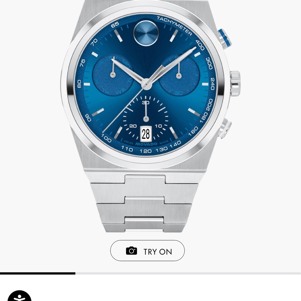 Movado Silver and Blue Tachymeter Watch